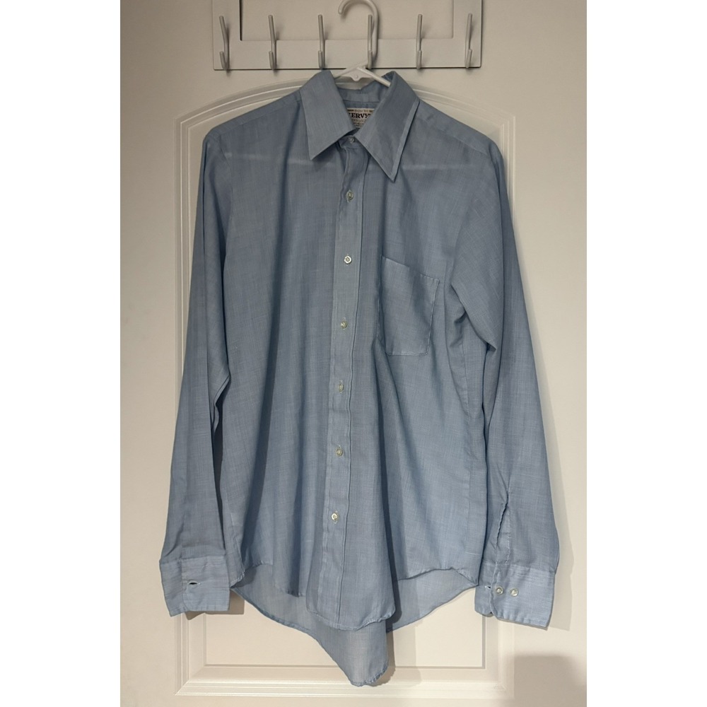 Vintage Mervyns Blue Button Up Shirt Sz 15 1/2 - 34/35